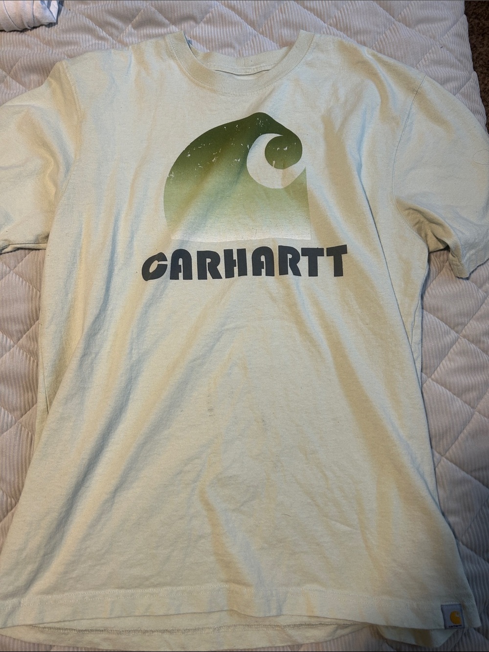 Carhartt Men’s Short Sleeve Logo Tee in Cream with Green Gradient Logo